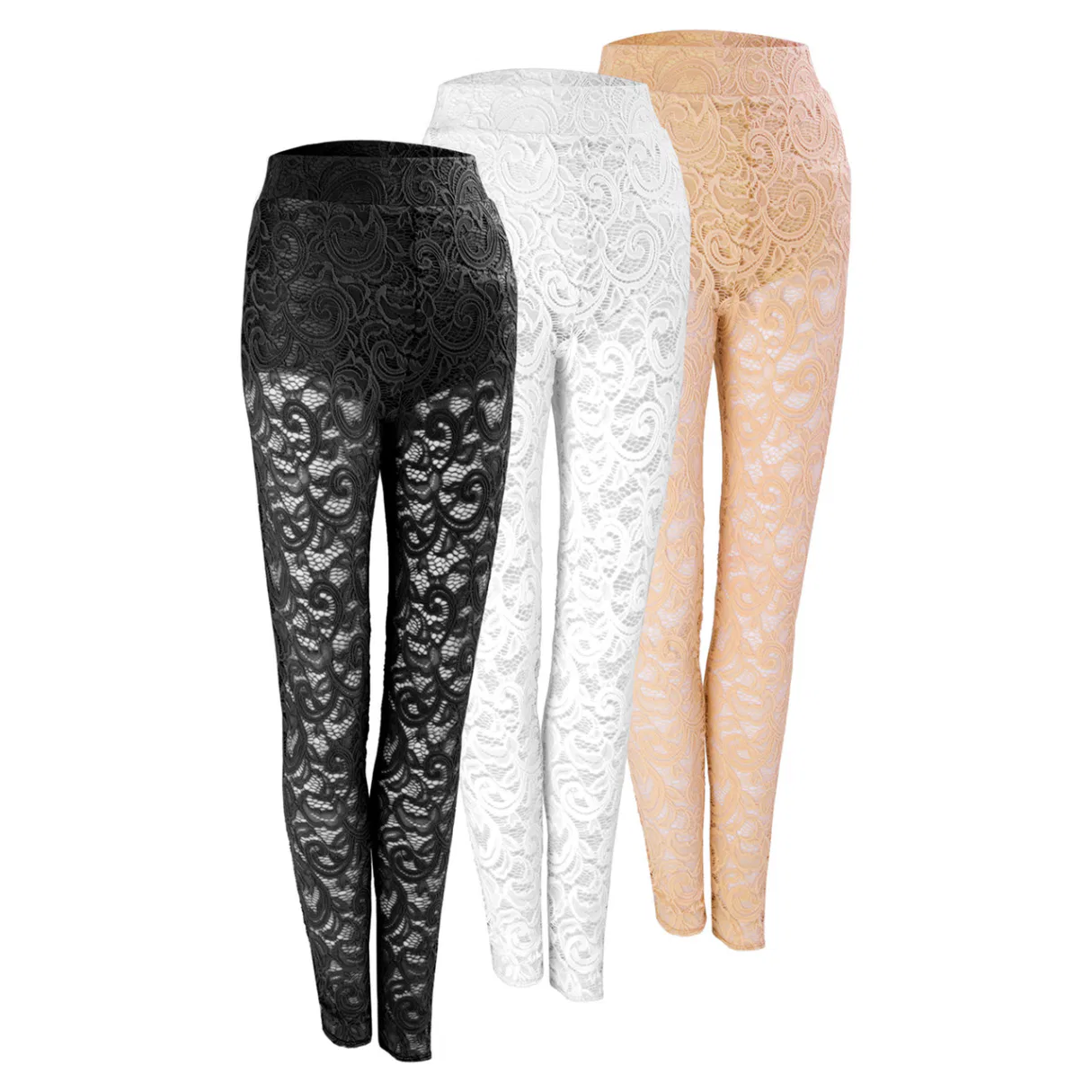 “Illusion Lace Leggings” White 12