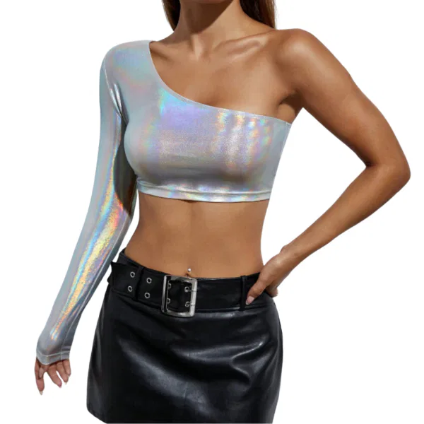 Metallic One Sleeve Crop 6