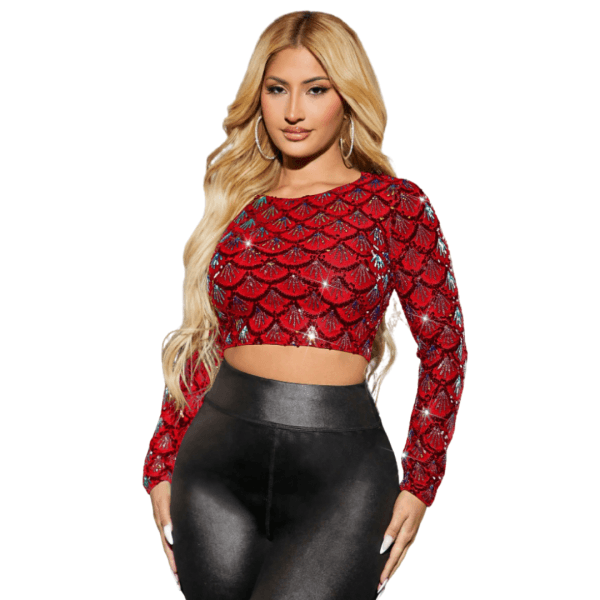 Long Sleeved Red Sequin Top 4
