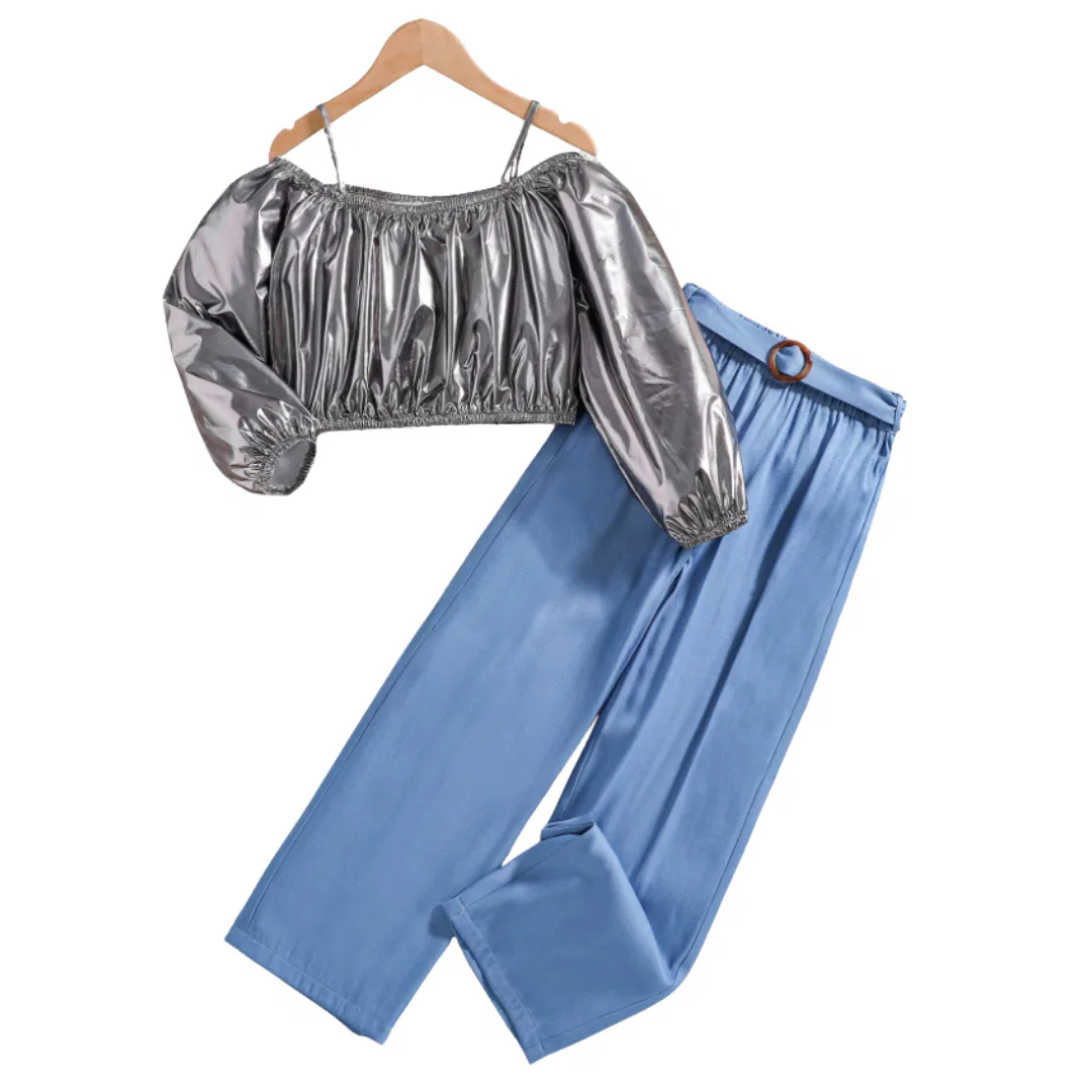 Metallic Cold Shoulder Crop 8 Metallic Cold Shoulder Crop 8