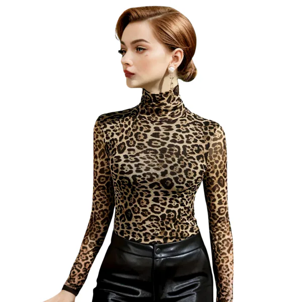 High-Neck Mesh Long Sleeve – Leopard 12