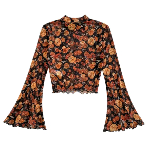 Floral Flux Rhinestoned Mesh Crop Top 82