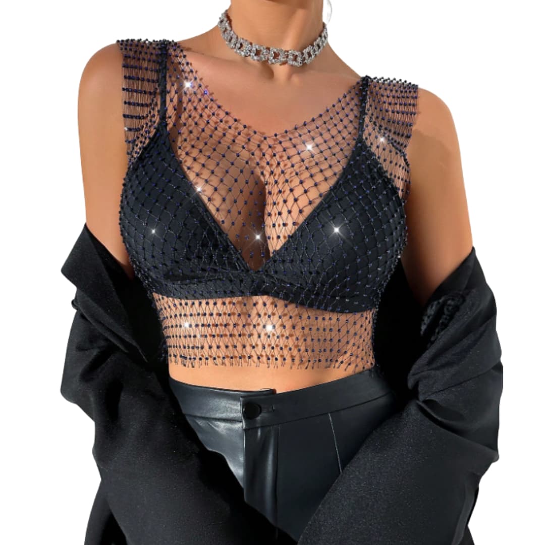 Blue Rhinestone Mesh Overshirt 5 Blue Rhinestone Mesh Overshirt 5