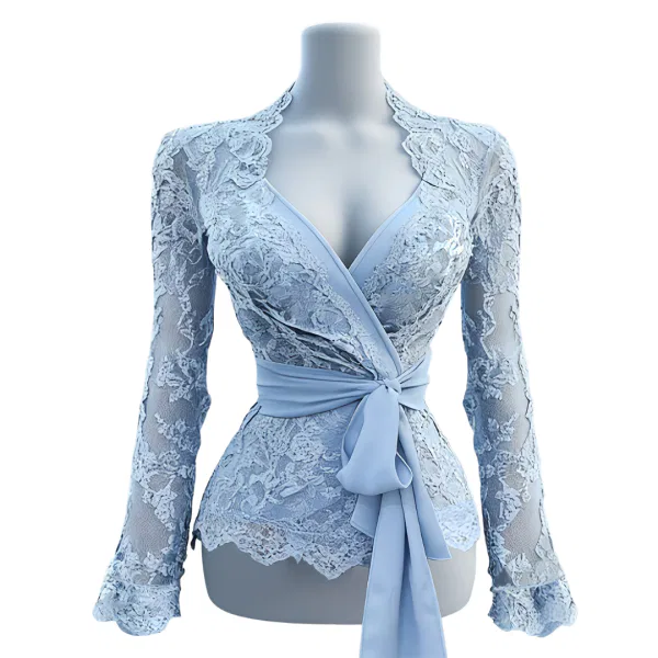 Semi-Sheer Lace Trim Top with Belt 3