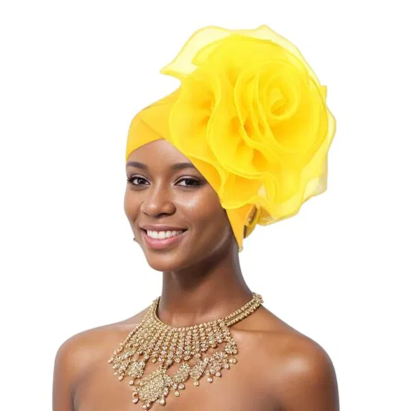 Yellow Tulle Flower Turban 74