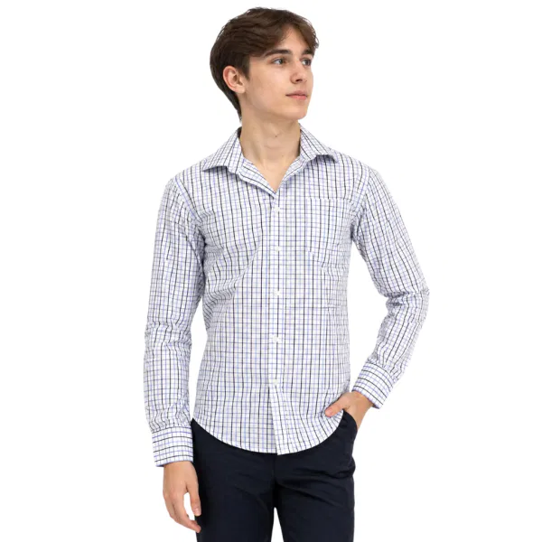 Button Up Dress Shirt – White & Blue Plaid 10