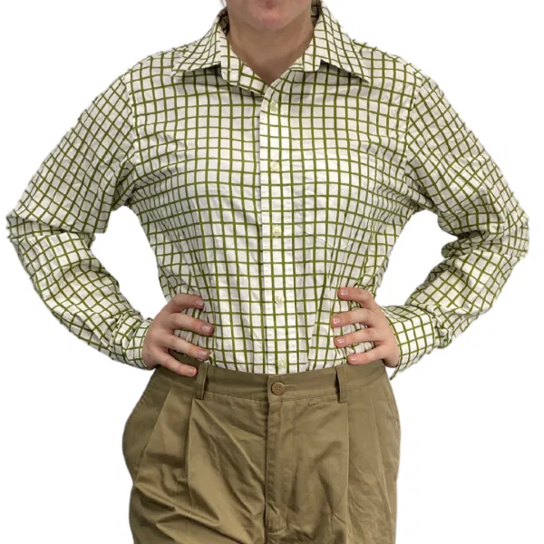 Button Up Dress Shirt – Green Graph Check Plaid 10