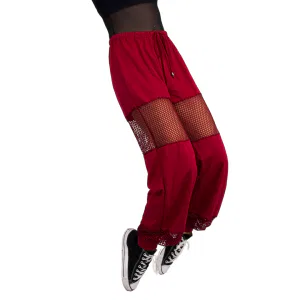 Red Wide Mesh Joggers 10