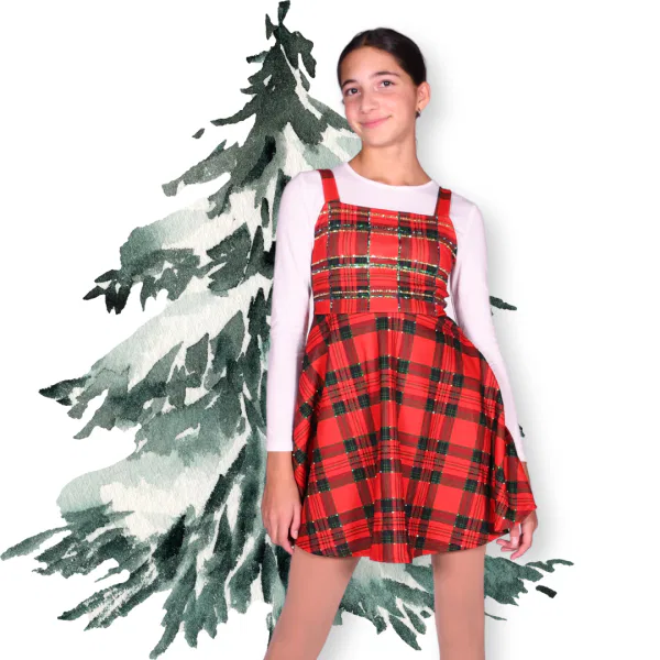 Plaid Print Overall Dress & Bow Front Tee 10