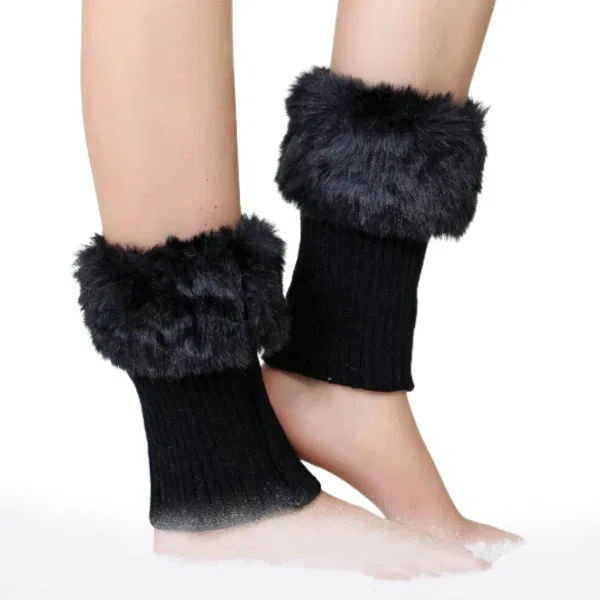 Short Knit Leg Warmer With Furry Cuff 6