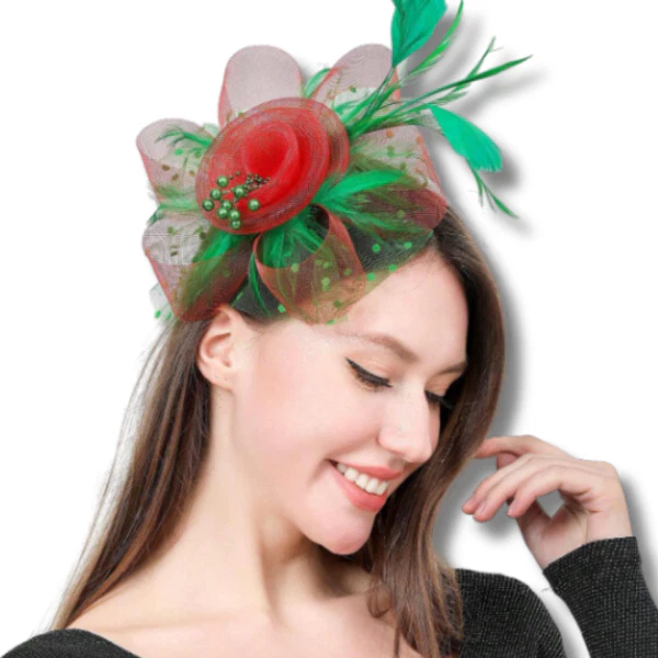 Fascinator – Red & Green 4