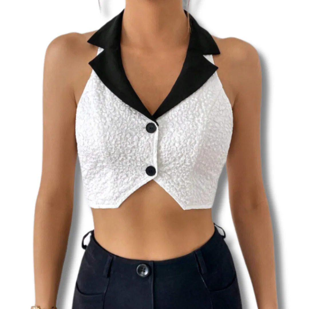Contrast Collar Button Front Crop Vest 7 Contrast Collar Button Front Crop Vest 7