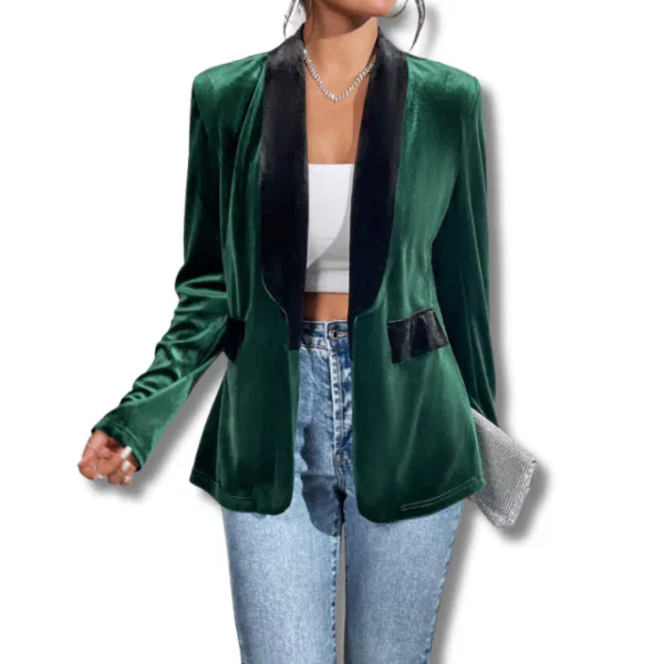 Contrast Panel Green Velvet Blazer 6