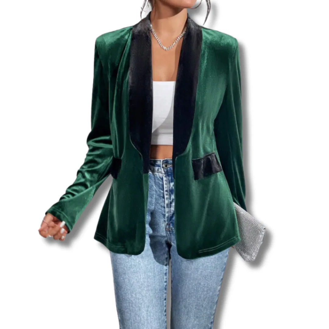 Contrast Panel Green Velvet Blazer 7 Contrast Panel Green Velvet Blazer 7