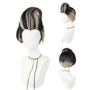 Short Straight Hair Blonde & Black Wig 6