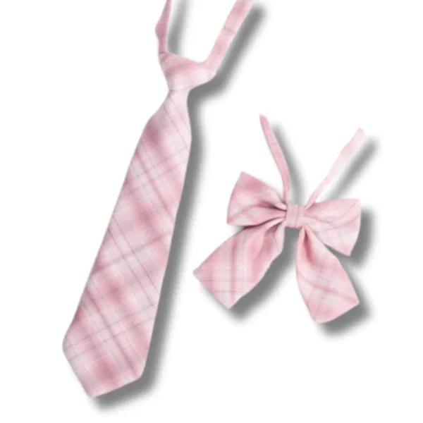 Pink Plaid Pattern School Tie & Bow Tie 7