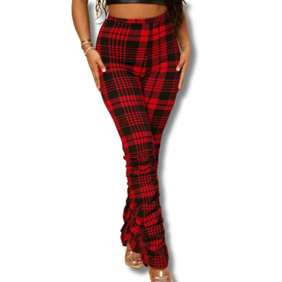 High Waisted Plaid Print Ruched Pants 7 High Waisted Plaid Print Ruched Pants 7