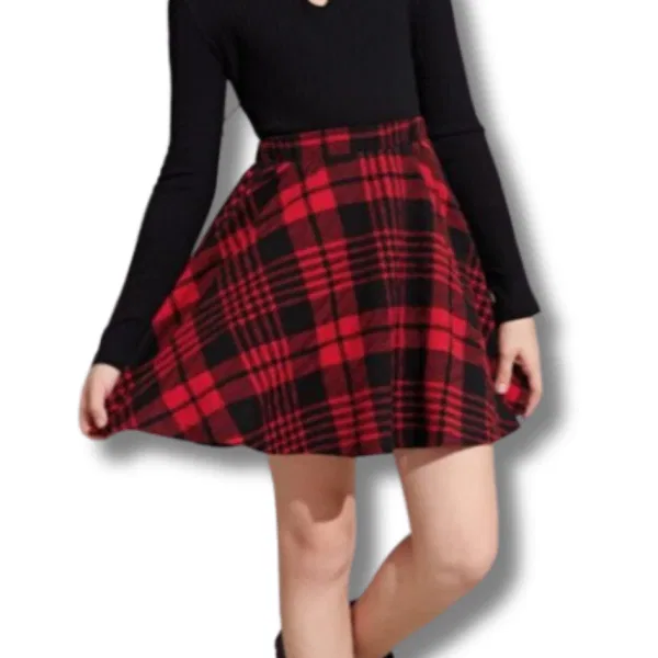 Girls’ High Waist Plaid Print Skirt 8