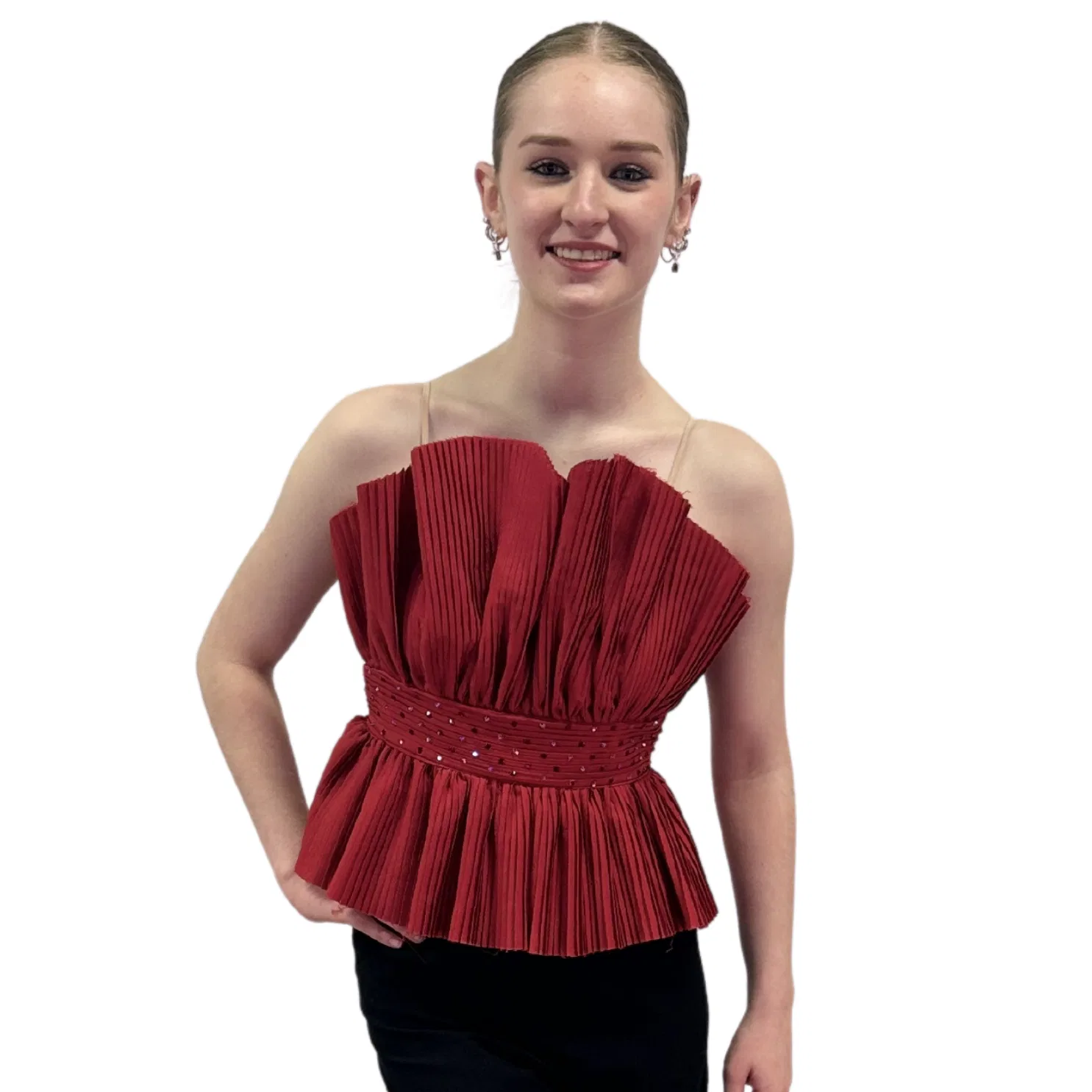 Red Pleated Strapless Top 9 Red Pleated Strapless Top 9