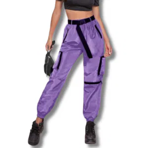 Cargo Pants – Purple Zipper Patch Belted Wind Joggers 6