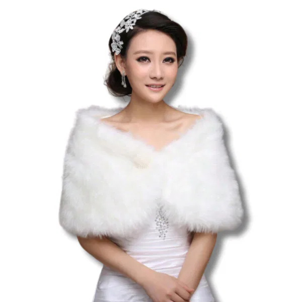 White Fur Shawl with Button 6