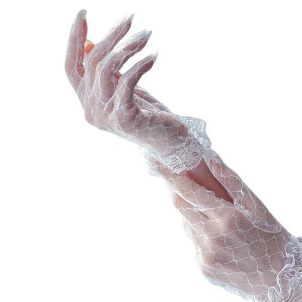 White Lace Ruffle Trim Gloves 5