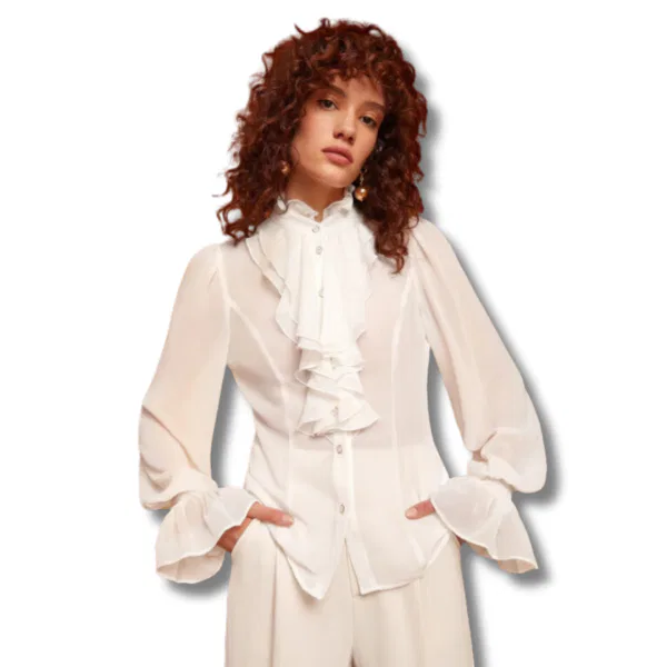 “Jabot Collar Flounce Sleeve Blouse” 6