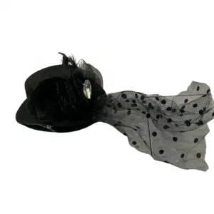 Black Polkadot Tulle Hat Clip 5