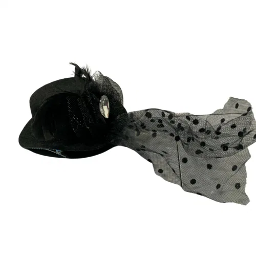 Black Polkadot Tulle Hat Clip 4 Black Polkadot Tulle Hat Clip 4